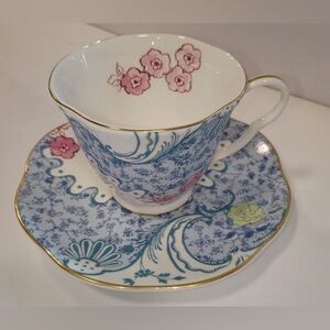 Wedgwood Butterfly Bloom Blue And Pink Teacup and Saucer, NEW